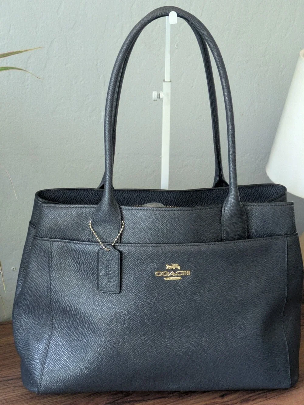 COACH Black Pebbled Leather Satchel with Gold Hardware